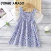 Verão Crianças Meninas Vestido Rosa Roxo Floral Curto Malha Dot Mangas Menina Vestidos Crianças Roupas Casuais E76 210610