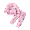 Toddler Girls Chill Sets 2 Piece for Kids Ins Fashion Rainbow Print Jogger Set Spring Boutique Clothing 210529