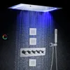 크롬 광택 샤워 믹서 세트 50x36 cm LED 온도 조절 욕실 핸드 헬드와 강우 시스템