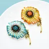 Pins, Brooches Wuli&baby Big Enamel Sunflower For Women 2-color Beauty Rhinestone Flower Party Casual Brooch Pin Gifts