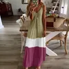 Повседневные платья Colorblock Сексуальные женщины халат длинные BOHO Летние без рукавов V-образным вырезом свободно Maxi платье плюс размер бак Mujer