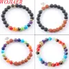 Wojiaer Natural Gem Stone Round 8mm Perles Perles de Palm Strands Bracelets 7 Chakra Guérir Mala Méditation Prière de méditation Yoga Bracelet Bijoux BK336