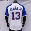 Ronald AcunaAcuñajrJersey 150th 2021 ASGパッチブラックゴールデンベイビーブルーホワイトプルオーバー女性赤ネイビークリームファンのサイズS-3XL