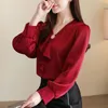 Korean Fashion Clothing Spring Top Chiffon Blouse Women Solid OL Ruffles V-Neck Blusas Femininas Shirt 8188 50 210508