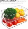 4pc Refrigerator Organizer Bins Stackable Fridge Food Storage Box with Handle Clear Plastic Pantry Food Freezer Organizer Tools