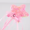 Princess Wand for Girls Magisk leksaksfest Favor Paljetter Band Tofs Stjärnpinne för Dress Up Halloween Kostym Magiska Shower Cosplay Födelsedag Baby Shower Rosa