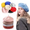 Kvinnor flicka beret hatt höst vinter kvinnlig varm ull beanie hatt fransk konstnär vintage vanlig beret solid färg elegant dam kepsar