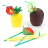 Verres à vin 12 Pcs/Lot ananas noix de coco tasses forme de fruits jus fête boire avec des pailles de fleurs pour la plage d'été hawaïenne Luau