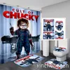 Duschdraperier Skräckfilm Chucky 3D-utskrift Vattentät badrumsgardin Toalettöverdrag Matta Halkfri golvmatta (1/3/4 st) W07