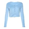 Frauen-T-Shirt-Cardigan-Knopf verziert in voller Länge, reguläre Ärmel, Rundhalsausschnitt, einfarbig, kurz, schmal geschnitten, modisches Top 210522