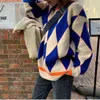 H.Sa Jesień Zima Aygle Sweter Dla Kobiet Oneck Z Długim Rękawem Dzianiny Pullover Cashmere Pink Blue Argyle Bluzy Pull Femme 210716