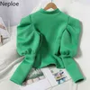 Nepeoe Bluza Spadek Ubrania Kobiety Moda Bluzy Puff Rękaw Zipper Bluza Koszula Koreański Vintage Winter Woman Cropped Tops 211109