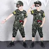 Tenues d'été survêtement ensemble pour tout-petits garçons mode étudiant Camouflage militaire vêtements d'entraînement à manches courtes T-shirts 210622