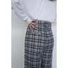 Damskie spodnie w kratę jesień casual dorywczo elegancki wysoki talia długie szerokie spodnie nogi Harajuku Streetwear 210608