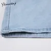 Yitimuceng Dames Denim Shorts Sexy Hoge getailleerde Knop Slanke Jean Ripped Straight Summer Solid Blue Clothing Fashion 210601