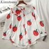 KIMUTOMO Sweet Girls Blouse et chemise Mignon Fraise Pierre Peter Pan Collier à manches longues Chic Tops Spring Fashion 210521