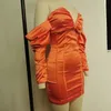 女性のセクシーなファッション長袖ショルダーオレンジパーティードレスエレガントな有名人レースプロムカクテルボディコン210527