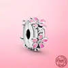 925 Sterling Silver CZ Pave Clip Charm Daisy Beads Stopper Fit Pandora Armband 925 Silver Jewelry Clip243e