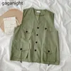 Dorywczo luźne kobiety kamizelka wiosna jesień kieszeń solidne koreańskie bluzki bluzki Wszystkie mecz Vintage Cargo Vests Lato 210601