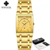 Relogio Masculino WWOOR Gouden Horloge Mannen Vierkante Heren Horloges Topmerk Luxe Gouden Quartz Roestvrij Staal Waterdicht Polshorloge 2288e