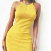 Sexy Club Backless Spaghetti Strap Summer Dress Cotton Ladies Elastic Bodycon Black Yellow Party Mini Dresses 210630