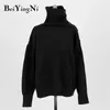 Women Turtleneck Sweater Knit Off Shoulder Buttons Plus Size Loose Sweaters Female Tops Pullovers Ladies Korean Sexy 210506