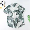 Camicia hawaiana a maniche corte da uomo Autunno allentato letterario stile casual da uomo Camicie da spiaggia stampate con foglie di albero