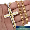 Cross Pendant Necklace Stainless Steel Curb Cuban Link Gold Silver Color Unisex's Curved Chain Crucifix Unisex Men Women