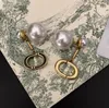 European and American front back pearl letters Dangle & Chandelier bronze color old retro post-hanging atmospheric earrings female high quality