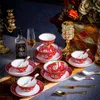 Distes assiettes de cuisine Bar comptoir Supplies Chinois Style High Foot Drawing Gold Dinner Set Porcelain Ceramic Rice Bol Spoo Spoo