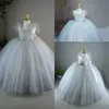 Perle Perline Ball Gown Flower Girls Abiti Sexy Fur Square Puffy Tulle Ruffles Abiti formali per bambini Abiti da festa di compleanno per matrimoni