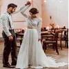 Seksowna Dwa Kawałek Boho Suknia Ślubna 2021 Crop Top Szyfonowa Lato Plaża Z Długim Rękawem Formalna Party Długość Piętro Długość Czeski Kraj Suknia Bridal Vestio de Novias