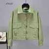 Women Green Faux Leather Jacket Batwing Sleeve Biker Coat Short Single Breasted Pu Motorcycle Loose Outerwear 210430