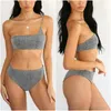 Bikinis Set Damen Bademode Zweiteiliger Bikini Glänzender funkelnder weiblicher Badeanzug mit hoher Taille