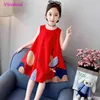Crianças roupas adolescente menina vestido de verão princesa vermelho melancia kawaii designer beleza elegante elegante traje de traje 4 5 6 7 8 9Y G1215