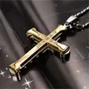 Sale Necklace for Men Jesus Crystal Cross Pendant Gold Silver color and Black Fashion Jewelry