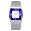 Mężczyźni Watch Square Classic Business Slim Blue Wristwatch Mesh Red 30M Wodoodporna Kalendarz Zegar Relogio Masculino Wristwatches