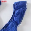 Tangada Kobiety Blue Haft Romantyczny Midi Sukienka Pasek Ruffles Bez Rękawów Moda Lady Eleganckie sukienki Vestido 6H19 210609