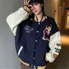 Старинные буквы медведя бейсбольная куртка пальто женщин негабаритная верхняя одежда Harajuku корейский стиль свободных студентов девушки 211014