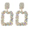 Colorful Full Rhinestone Geometric Square Drop Earrings for Women Shiny Crystal Dangle Earring Trendy Jewelry Party Gift