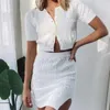 High Street women 2 piece set Summer Women's Fashion Lady Solid Color Sweater Skirt Suit two top and 210508