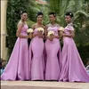 Elegent African Plus Size Pink Long Mermaid Abiti da damigella d'onore Off spalla Satin Wedding Guest Wear Overskirts Party Dress Abiti da damigella d'onore Custom Made