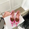Amina Muaddi Begum Crystal-verrukt gesplitste vlekpompen schoenen Spool Heel Heels Sandals Luxe ontwerpers Draai Draai Shoe Evening Slingback Sandal Factory Schoeisel