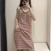 Vestido rojo de punto de Jacquard, vestido de mujer a la moda de primavera con botones sin espalda, vestidos Midi Sexy para mujer, vestido informal 210519