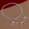 Lady's Sterling Silver Banhado Três Starfish Pingente Colares GSSN124 Moda Adorável 925 Prata Colar de jóias