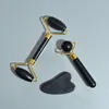 Face Massager Rolling Tools Natural Black Stone Jade Roller 3 Pcs Eye Facial Massage Anti Aging Body Skin Relax Scraping Plate