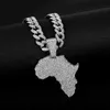 Łańcuchy Crystal Africa Map Mapa Naszyjnik dla kobiet mężczyzn Hip Hop Akcesoria Biżuteria Choker Cuban Link Chain Men220Q