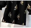 Autumn Winter Women Loose Casual Floral Embroidery Woolen Blend Mini Black Dress Ladies Dresses Plus size 3XL 4XL S235 210428