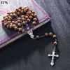 Designer halsband lyx smycken högkvalitativ mode rosenkrans trä pärlor DIY för män kvinnor Jungfru Maria Jesus Christ Cross Pendant lång kedja