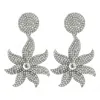 Luxury Charm Full Rhinestone Starfish Shaped Dangle Earrings for Women Shiny Crystal Gold Metal Jewelry Party